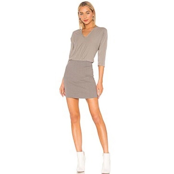 James Perse Mixed Media Blouson Mini Dress Color PLT 3/4 Sleeve Size 0 XS - Picture 1 of 13